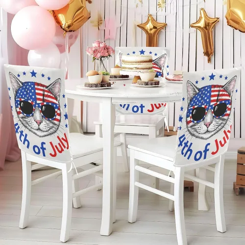 Miniatura 5 de 4th of July Independence Day White Cat Decorative Chair Protectors for Bedroom Anti-Dust Stain-Resistant Chair Covers protectores de sillas