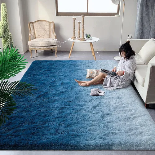 Miniatura 21 de DweIke Alfombras esponjosas de lujo para niños para sala de estar, dormitorio, 4 x 6 pies, alfombra de área negra y azul para niñas y niños, Azul
