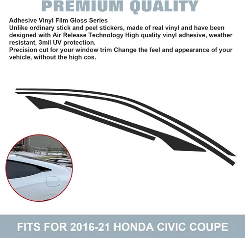 Miniatura 5 de Xotic Tech - Juego de calcomanías precortadas de vinilo para puerta lateral, cromadas, color negro mate, compatible con Honda Civic Coupe 2016-2021
