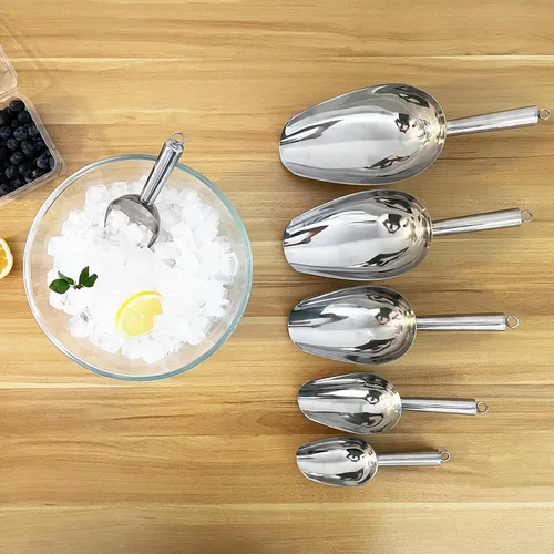 Miniatura 7 de Cuchara de hielo de metal de 12 onzas, pequeña cuchara de hielo de acero inoxidable para máquina de hielo, cubeta de hielo, cocina, congelador, bar