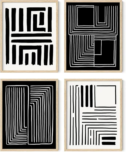 Miniatura 52 de HAUS AND HUES Arte abstracto para pared en blanco y negro, juego de 4 pósteres minimalistas en blanco y negro para paredes, pósteres estéticos Juego
