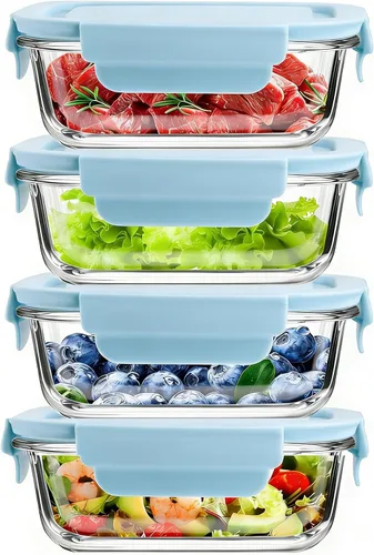 Miniatura 11 de Paquete de 4 recipientes de vidrio de 13 onzas / 0.37 L con tapas, recipientes de almacenamiento de vidrio con tapas, sin BPA, organizadores
