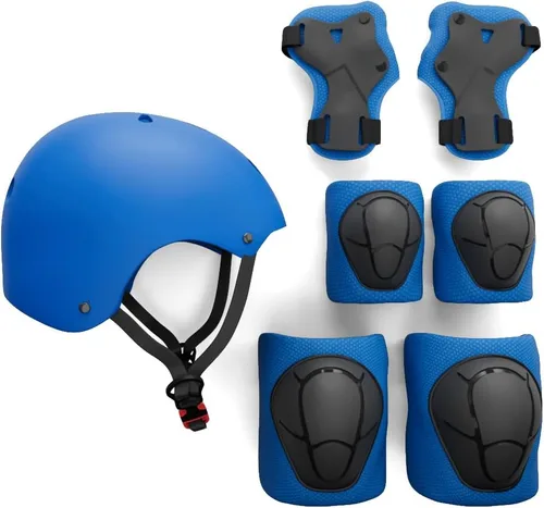 Rude Boyz - Juego de almohadillas para casco de bicicleta, rodilleras, coderas, muñequeras para niños y niñas Azul
