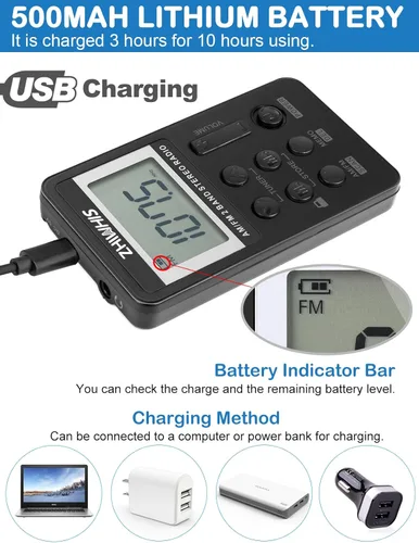 Miniatura 5 de ZHIWHIS AM FM - Mini transistor portátil con batería recargable, sintonización digital personal, radio estéreo de bolsillo con memoria de apagado