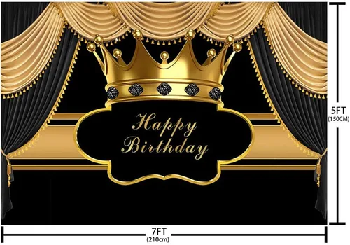 Miniatura 4 de MEHOFOND Telón de Fondo Real Negro y Dorado para Fiesta de Cumpleaños de Decoración para Hombre, Niño, Príncipe, Telón de Fondo de Corona Dorada