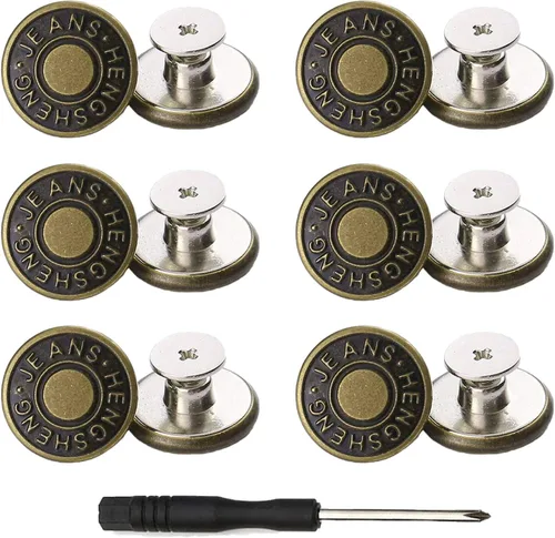 YouOKLight Botones para jeans, 0.669 in sin clavos, botones de metal extraíbles de repuesto para reparación de remaches y destornilladores, 12