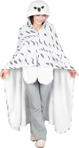 Manta con capucha, diseño de búho nevado con guantes, regalo de búho súper suave para adultos y niños, cumpleaños