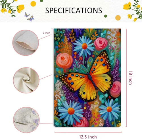 Miniatura 6 de Bandera de jardín de mariposa para primavera y verano, floral, bandera de jardín, vertical, de doble cara, rústica, arpillera, patio, césped