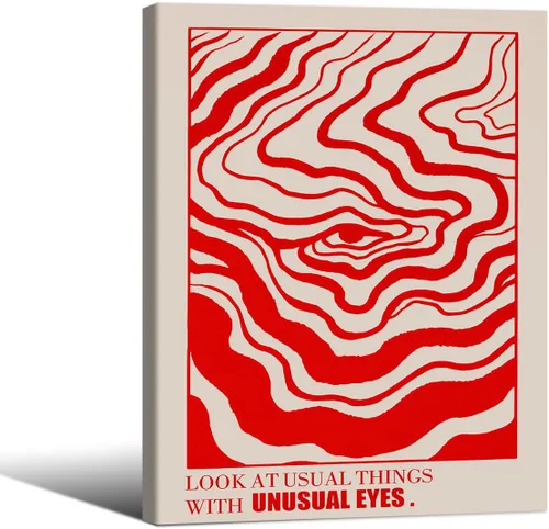 Miniatura 55 de Medpol Lienzo retro rojo abstracto de ojos para pared, póster hippie trippy, citas de afirmación, decoración de pared de los años 60 y 70