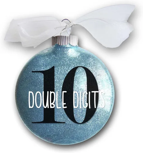 Adorno navideño de 10º cumpleaños, regalo de doble dígito para niño o niña, cumpliendo diez años, bola brillante con purpurina y lazo de organza