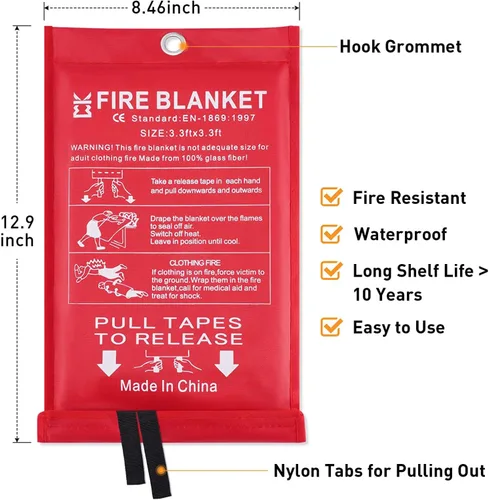 Miniatura 2 de Manta de emergencia contra incendios para el hogar y la cocina, paquete de 2 unidades de 3.3 x 3.3 pies, supresión de fibra de vidrio, ignífuga