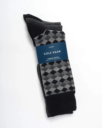 Miniatura 2 de Cole Haan Calcetines de cuello redondo con estampado de vestido para hombre (paquete de 3)