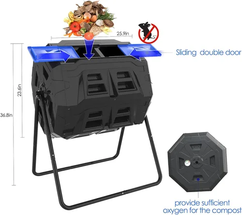 Miniatura 2 de SQUEEZE master Contenedor grande de compost, giratorio para jardín al aire libre con termómetro, medición automática de temperatura, marco de acero