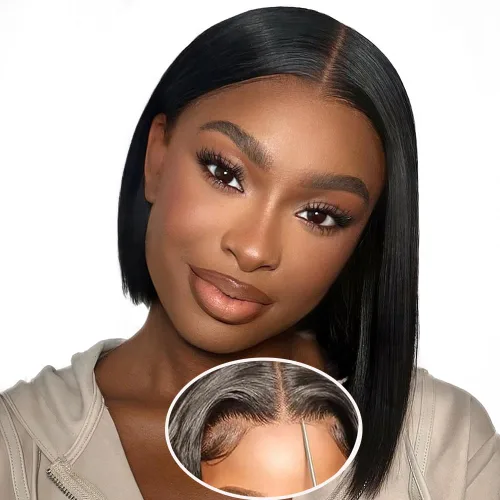 Miniatura 15 de Peluca Bob Corta de Cabello Humano 13x4 Pelucas Bob Frontales de Cabello Humano Pre Desplumadas para Mujeres Negras Pelucas de Encaje Frontal Bob 10