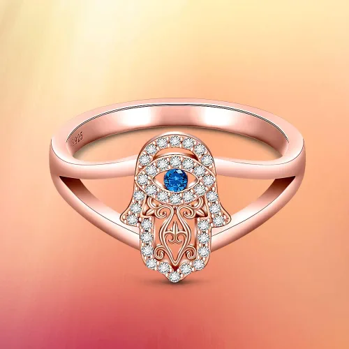 Miniatura 8 de Hamsa - Anillo para el mal de ojo para mujer, anillo de plata de ley con mano de Fátima, oro rosa, protección espiritual de la buena suerte, amuleto