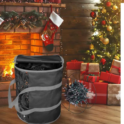 Miniatura 7 de ProPik Bolsa de almacenamiento de luz de Navidad Organizador de almacenamiento de luz navideña con 3 carretes de metal para luces de árbol