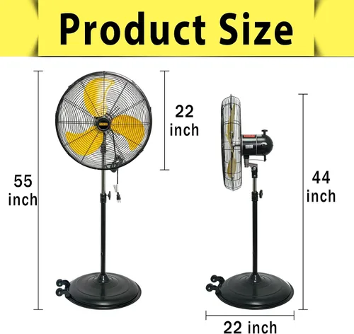 Miniatura 4 de HiCFM Ventilador de pedestal de 20 pulgadas, inclinación de 50°, 3 velocidades, 5000 CFM, ventilador de pie de alta velocidad con motor potente
