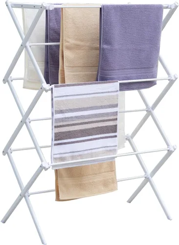 Miniatura 8 de Estante de secado de ropa plegable de 3 niveles, estante vertical portátil y plegable para almacenamiento en interiores y exteriores, color negro