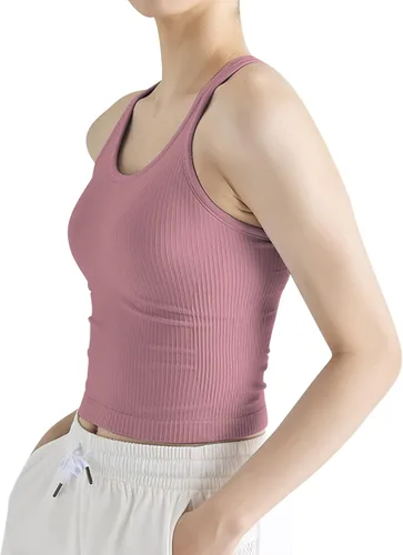Miniatura 23 de sphinx cat - Camiseta corta de entrenamiento para mujer, camiseta sin mangas, acanalada, con espalda cruzada y brasier integrado
