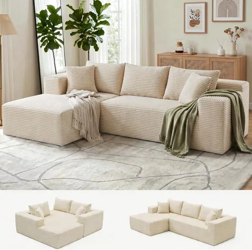 Bashaw 108" Cloud Sectional Boneless Couches Sofa with Chaise, Modular L-Shape Couch Deep Seat Memory Foam Compressed Sofa for Living Room