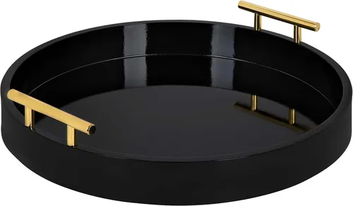 Miniatura 9 de Kate and Laurel Lipton - Bandeja decorativa redonda moderna de madera, 18 pulgadas de diámetro, marrón rústico y negro, bandeja decorativa