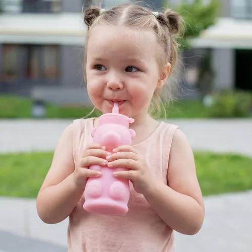 Miniatura 7 de Silipint Honey Bear - Vaso con popote para bebés, tapa suave de silicona de grado alimenticio, apto para lavavajillas, ligero y fácil agarre, Rosa