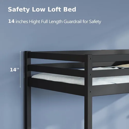 Miniatura 3 de VINGLI - Cama tipo loft baja de 47'' para junior con escaleras, cama de madera tamaño individual para adultos, niños y adolescentes jóvenes, sin