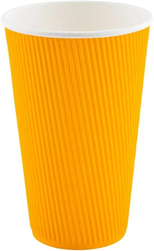 Miniatura 5 de Restaurantware 16 onzas Tazas de papel desechables con pared ondulada, 500 vasos de papel amarillo aislados con diseño de borde enrollado, tapas