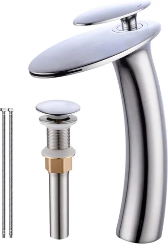 Grifo de lavabo de baño de cascada cromada con montaje de drenaje desplegable, grifo de tocador de latón de un solo agujero, grifo mezclador de