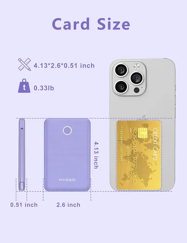 Miniatura 2 de Banco de energía ultra delgado de 6000 mAh, batería externa de 3 salidas compatible con iPhone, 2 unidades, color blanco y morado Paquete de 2 6000
