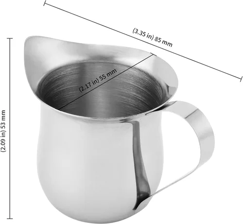 Miniatura 2 de KEILEOHO Paquete de 8 jarras pequeñas de metal de 3 onzas, jarra de crema de acero inoxidable, cremas en forma de campana con boquilla de vertido
