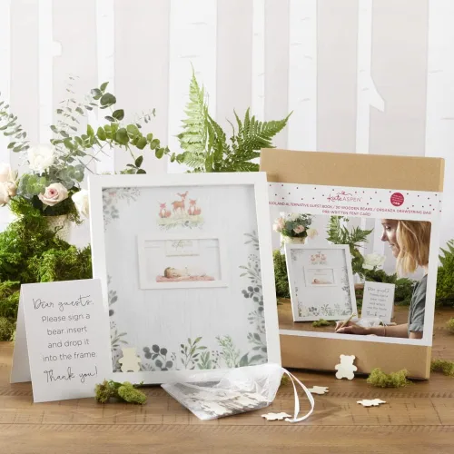 Miniatura 2 de Kate Aspen Woodland, tamaño único, libro de invitados de baby shower alternativo con inserciones de oso de peluche de madera