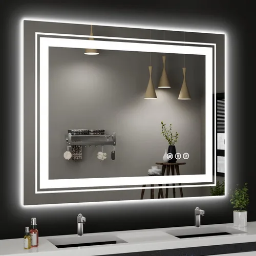 Miniatura 70 de Snowdool Espejo LED de baño, 32 x 32 pulgadas con luz frontal y retroiluminada, antivaho, espejo de tocador de baño para pared, función de memoria