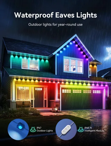 Miniatura 4 de Luces permanentes para exteriores, 200 pies inteligentes IC+RGB luces de Navidad para exteriores con 144 LED, IP67 impermeable LED aleros