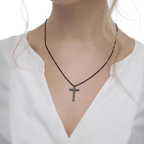 Miniatura 3 de IEFSHINY - Collar con dije de cruz de acero inoxidable para hombre, cadena de 16 a 30pulgadas, dorada, plateada, negra