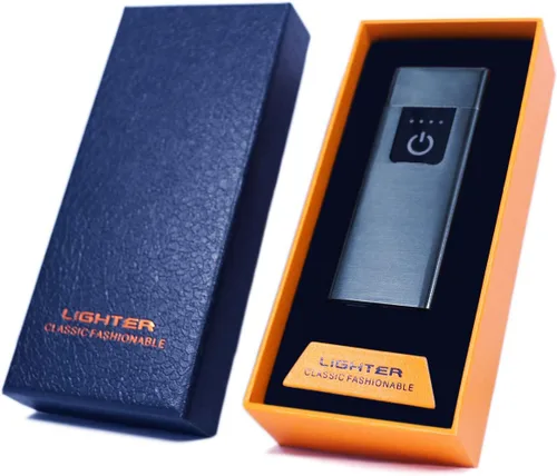 Miniatura 6 de Encendedor inteligente con sensor de huellas dactilares, sin llama, resistente al viento, encendedor de cigarrillos de doble cara, encendedor Negro