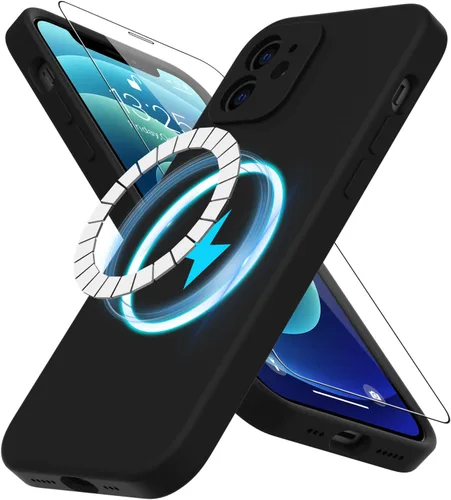 Miniatura 18 de DEENAKIN Funda magnética de silicona para iPhone 12 Pro con protector de pantalla, compatible con MagSafe, protección de cámara, funda protectora