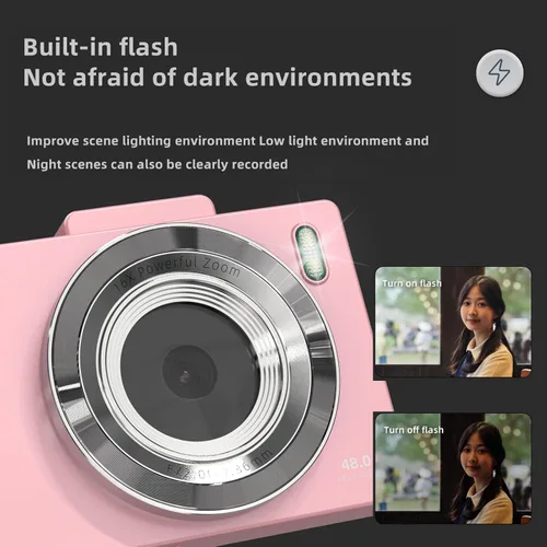 Miniatura 3 de Andoer Cámara digital 4K, cámara de video digital portátil, cámara CCD de 48 MP, pantalla IPS de 2.8 pulgadas, antivibración, zoom 16X, enfoque Rosa