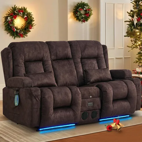 Miniatura 20 de TUNYI Sofá Reclinable Eléctrico Loveseat con Masaje y Calor, Asientos de Cine en Casa con Consola, Sofá Reclinable RV Loveseat con USB/Toma