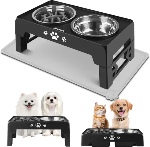Miniatura 9 de Jovrun Cuencos Elevados para Perros, Comedero para Perros con Platos de Acero Inoxidable y Cuenco de Alimentación Lenta, Soporte Elevado Ajustable