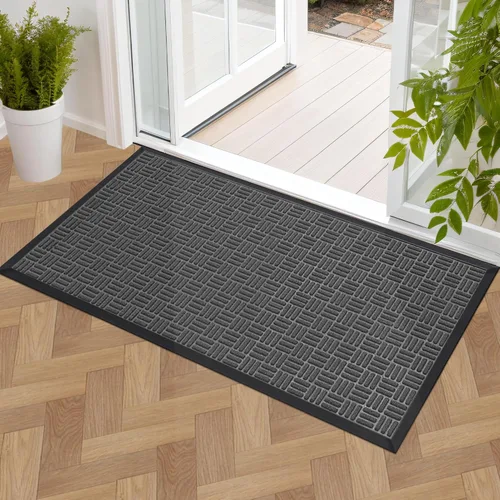 Mibao Tapete para puerta delantera, resistente y duradero, tapete de bienvenida para interiores y exteriores, atrapador de suciedad, impermeable,