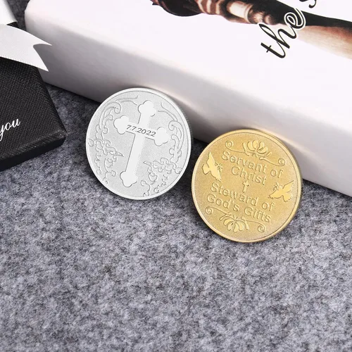 Miniatura 5 de Monedas grabadas personalizadas personalizadas Siervo de Cristo mayordomo de Dios, regalo de sobriedad para hombres y mujeres Oro