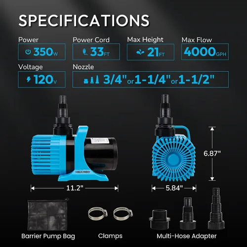 Miniatura 2 de Bomba de agua sumergible de 4000 GPH: bomba de estanque ultra silenciosa de 350 W, elevación máxima de 21 pies, ideal para estanques, cascadas