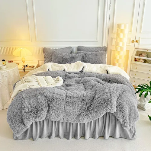 Miniatura 11 de UOZZI BEDDING - Juego de edredón de pelo sintético negro, tamaño Queen, 3 piezas, 1 edredón afelpado negro de 90x90 y 2 fundas de almohada, ultra