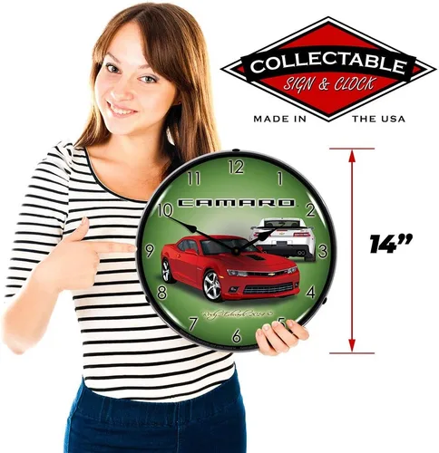 Miniatura 3 de 2014 Camaro SS Red Rock LED Reloj de Pared, Retro/Vintage, Iluminado, 14 pulgadas
