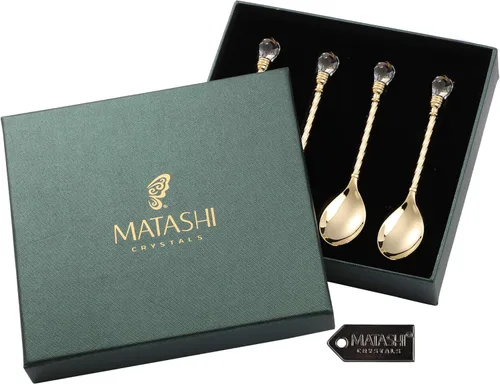 Miniatura 2 de Matashi Cuchara de postre chapada en oro de 24 quilates (juego de 4) – Regalo del día de San Valentín para ella – Vajilla elegante para cena
