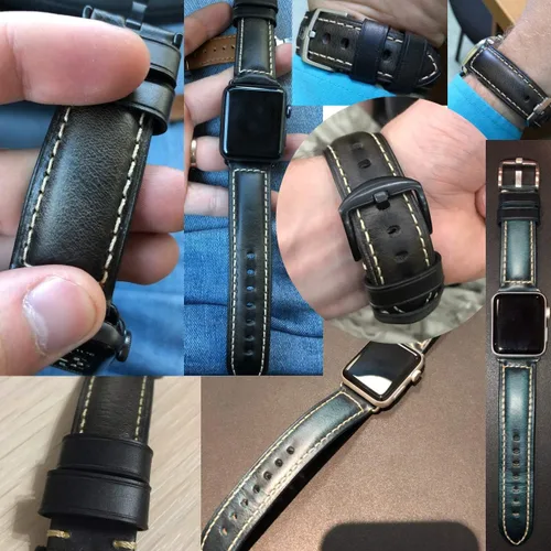 Miniatura 6 de Carty Mens Oil Wax Calfskin Handmade Leather Watch Band 20mm 22mm 24mm Watch Straps Black Brown Blue Vintage