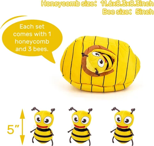 Miniatura 2 de Hollypet Hide and Seek - Juguete chirriante para perro, rompecabezas interactivo diseñado para cachorros, juguetes de peluche para cachorros, abejas
