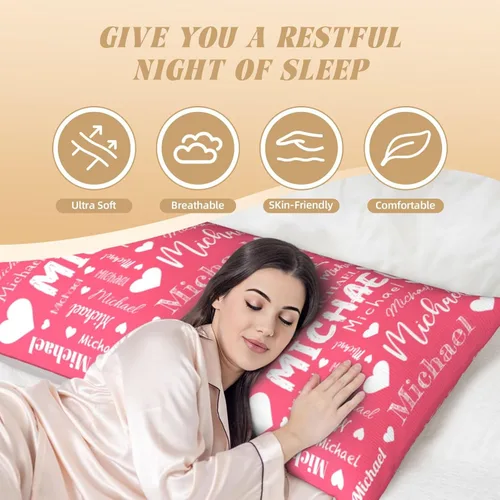 Miniatura 4 de Funda de almohada corporal personalizada con nombre (20 x 54 pulgadas), funda de almohada de cuerpo largo personalizada para niños, mamá, papá