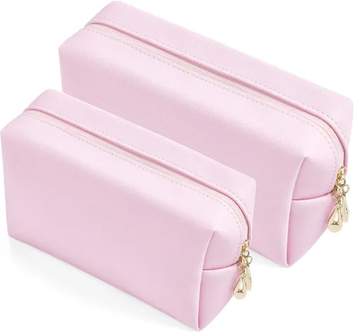 Miniatura 11 de Juego de 2 bolsas de cosméticos de piel sintética para mujer, bolsa de maquillaje minimalista para uso diario, bolsa de almacenamiento portátil